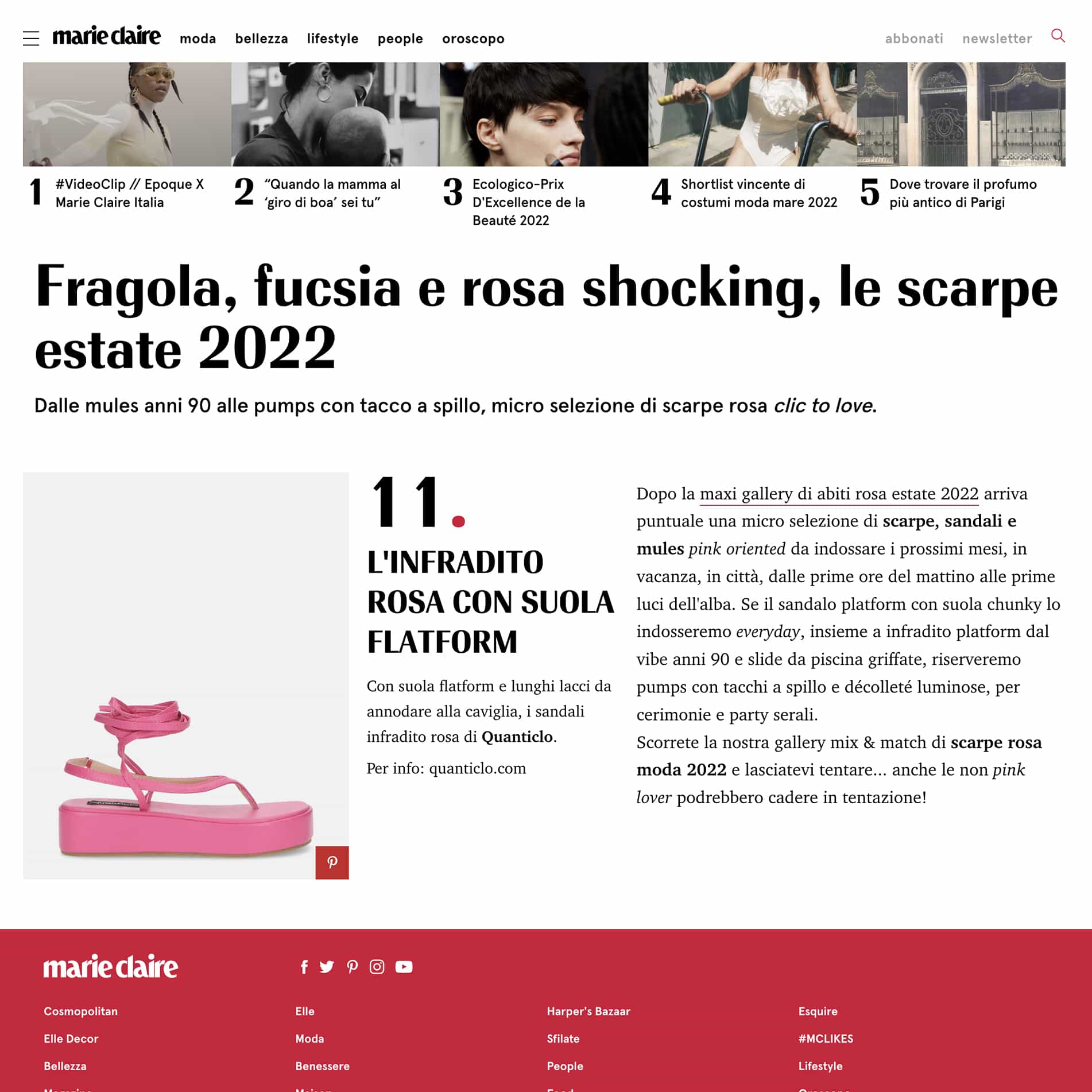 MARIE CLAIRE - Fragola, fucsia e rosa shocking, le scarpe estate 2022