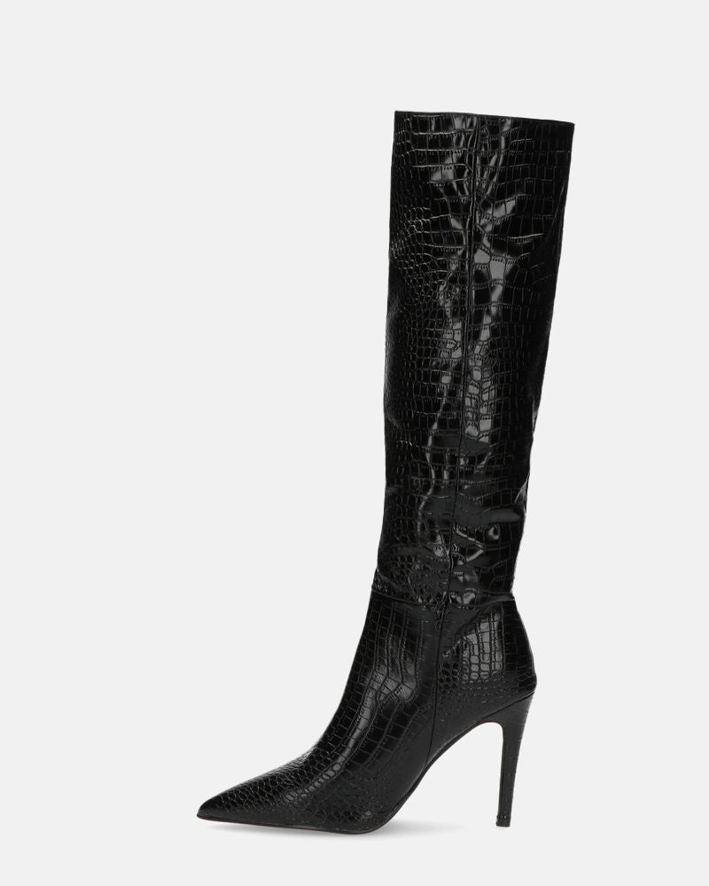 LOLY - stivale con tacco in pitonato nero