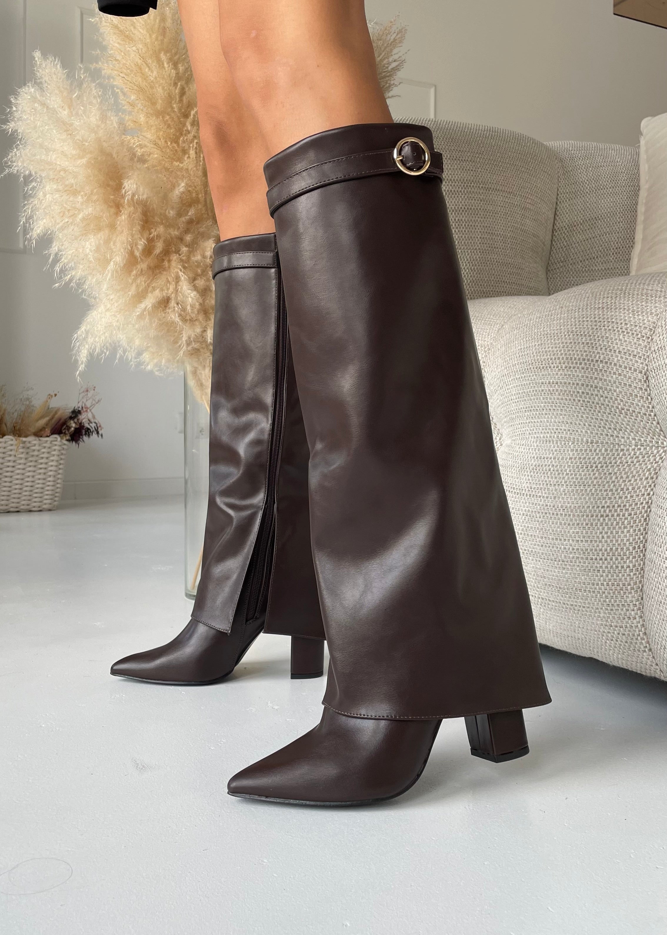 CHESTER - stivale alto con risvolto e fibbia in oro