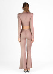 LASHANA - co-ord set in marrone con crop top con spalline imbottite e pantalone flare