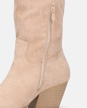 TETYANA - stivali alti beige in camoscio con cerniera laterale