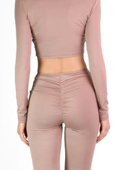 LASHANA - co-ord set in marrone con crop top con spalline imbottite e pantalone flare