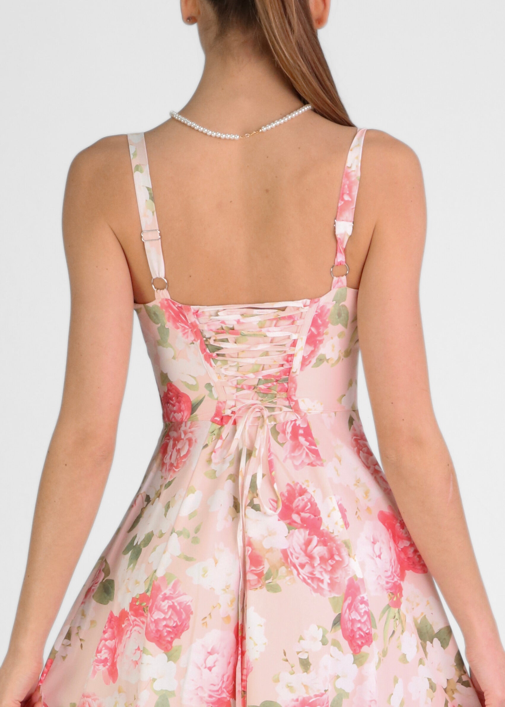 ORNELLA - vestito midi con fantasia peonie rosa/beige