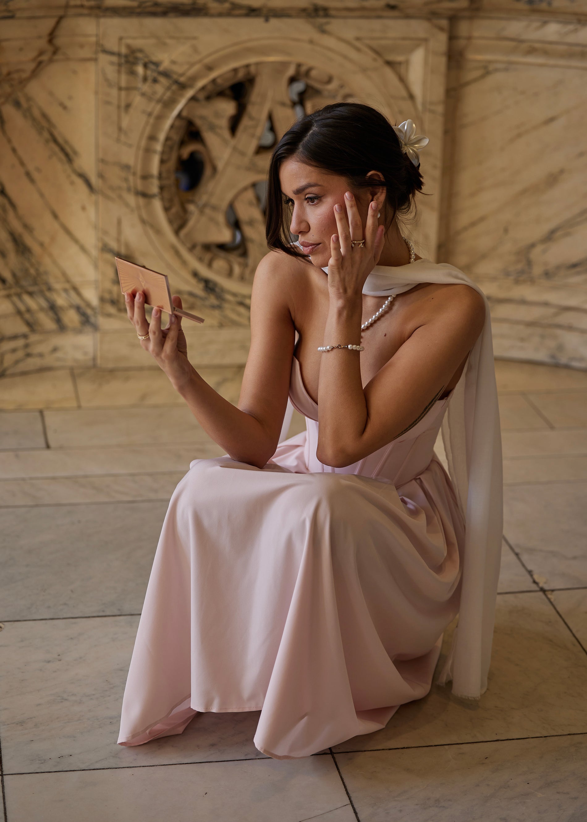 JADA - vestito midi a ruota rosa con corpetto senza spalline