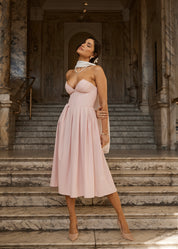 JADA - vestito midi a ruota rosa con corpetto senza spalline