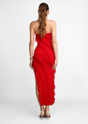 AMOUR - vestito rosso midi drappeggiato con spacco