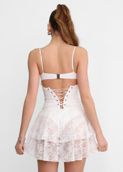 JULSEY - vestito corto in pizzo bianco con corpetto e gonna a balze