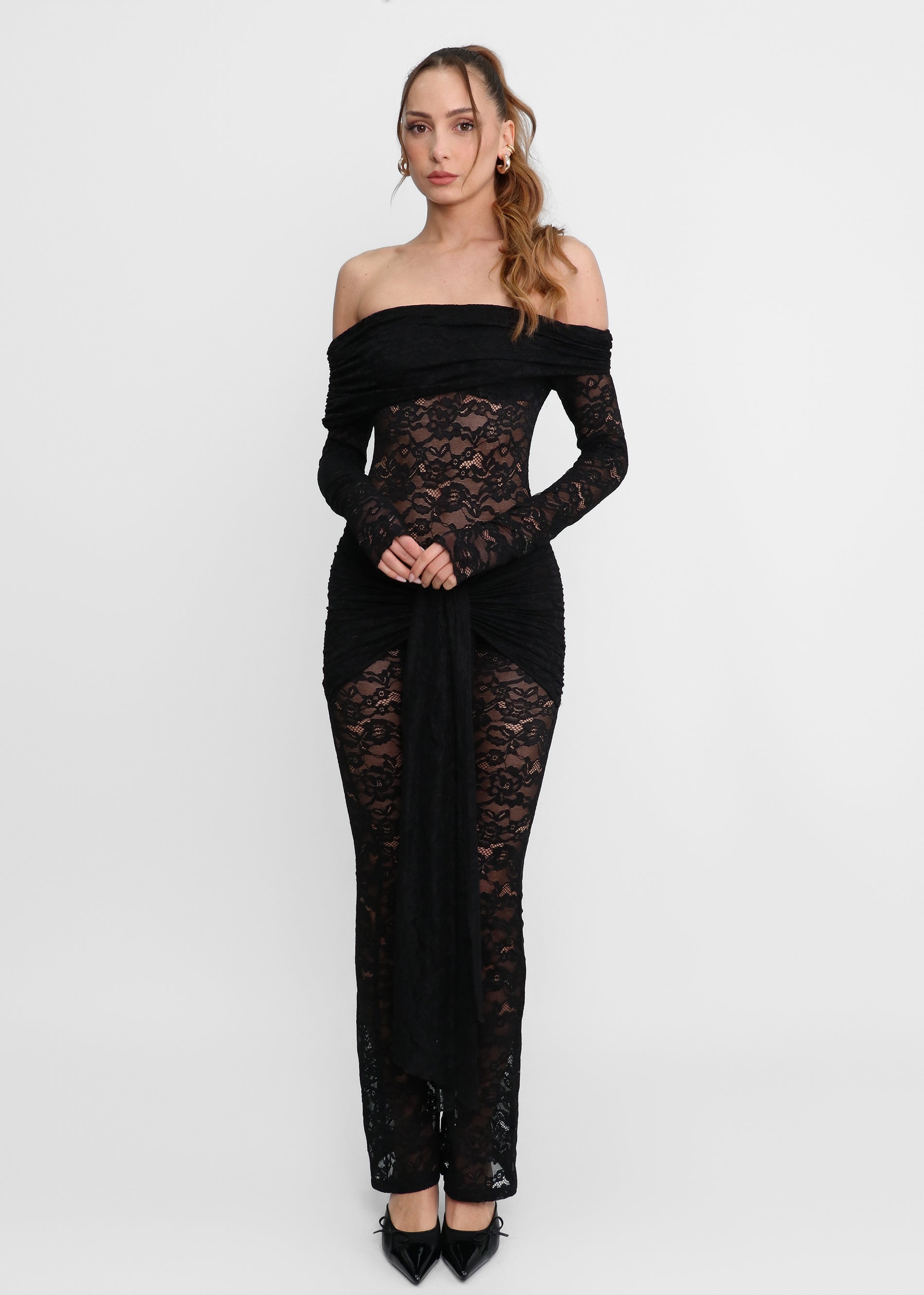 ABBEY - tuta intera in pizzo nero elegante