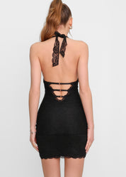 VIRGY - vestito corto scollato in pizzo nero