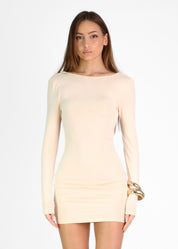 ASHER - vestito midi beige a maniche lunghe con scollo sulla schiena