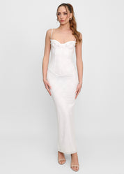 LOREN - vestito lungo con corpetto in pizzo bianco