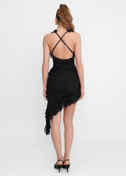 IVANA - vestito asimmetrico con volant in nero