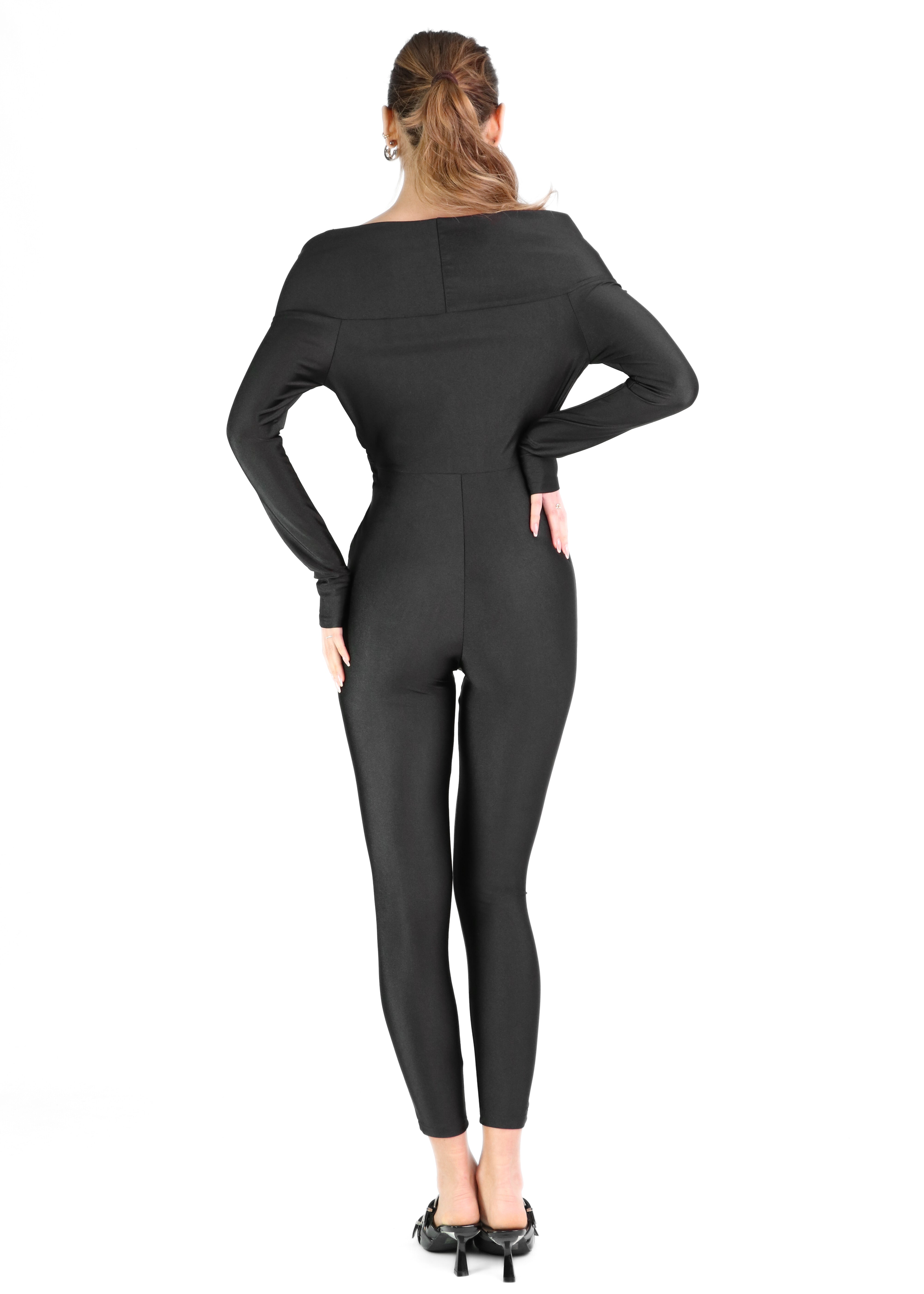 JULIA - tuta jumpsuit effetto lucido con scollo Bardot