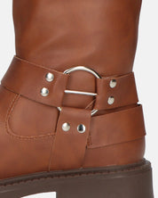 RYOKO - stivaletti marroni con borchie e cinturini