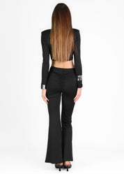 LASHANA - co-ord set in nero con crop top con spalline imbottite e pantalone flare