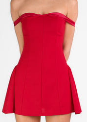 ANGELIE - vestito mini con gonna ampia e scollo Bardot