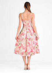 ORNELLA - vestito midi con fantasia peonie rosa/beige