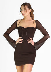 MARA - vestito mini marrone tessuto mesh