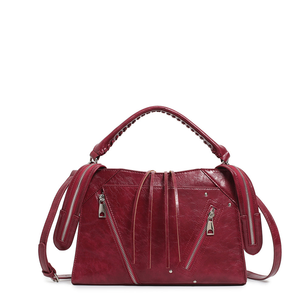 MINNIE - borsa bordeaux effetto lucido con zip decorative