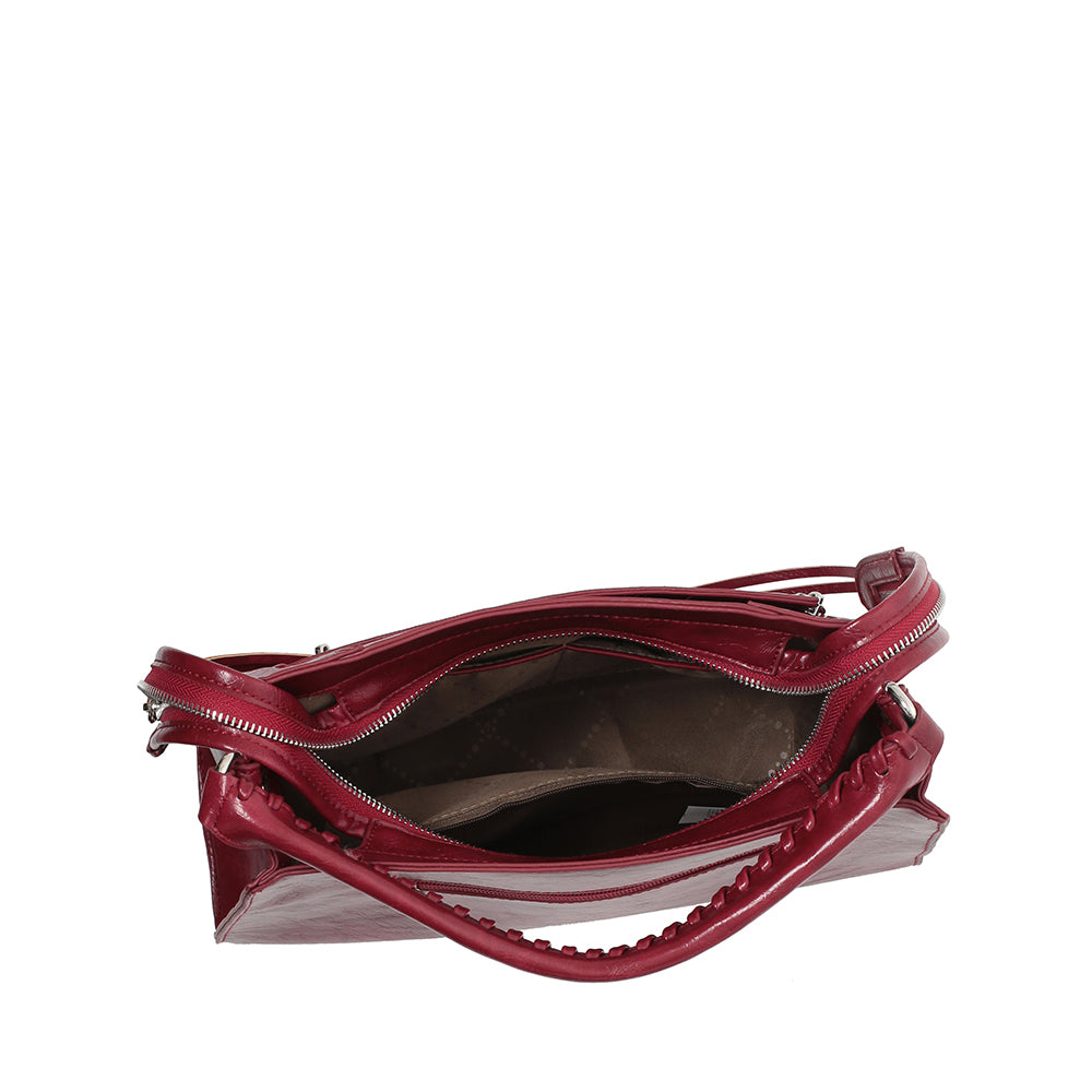 MINNIE - borsa bordeaux effetto lucido con zip decorative