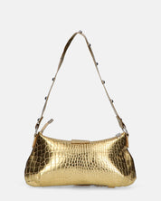 ABBEY - borsa a tracolla oro glassy con borchie argento e trama coccodrillo