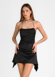 AIMI - vestito mini senza spalline  effetto satin nero con drappeggi laterali