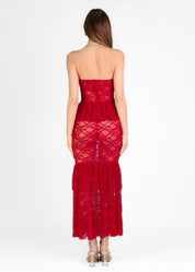 ALETTA - Abito vestito rosso in pizzo