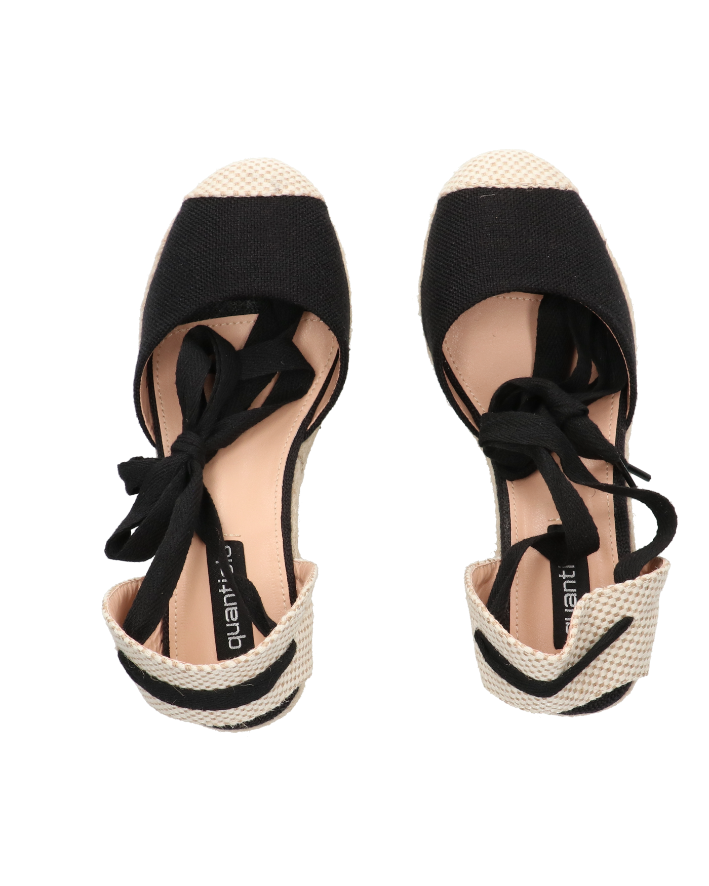 ALMA - zeppe platform in paglia con lacci in tessuto neri