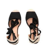 ALMA - zeppe platform in paglia con lacci in tessuto neri