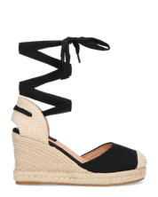 ALMA - zeppe platform in paglia con lacci in tessuto neri