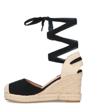 ALMA - zeppe platform in paglia con lacci in tessuto neri