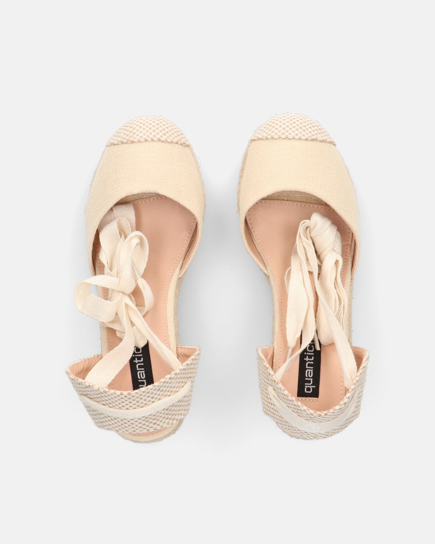 ALMA - zeppe platform in paglia con lacci in tessuto beige