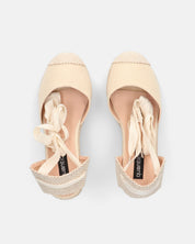 ALMA - zeppe platform in paglia con lacci in tessuto beige