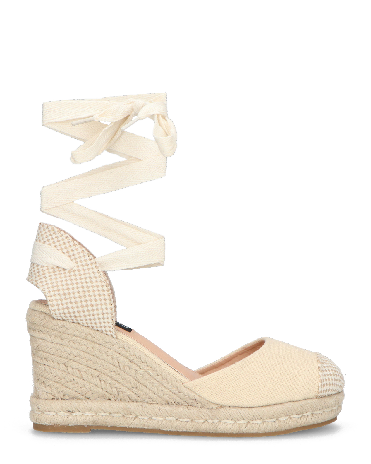 ALMA - zeppe platform in paglia con lacci in tessuto beige