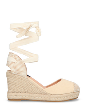 ALMA - zeppe platform in paglia con lacci in tessuto beige