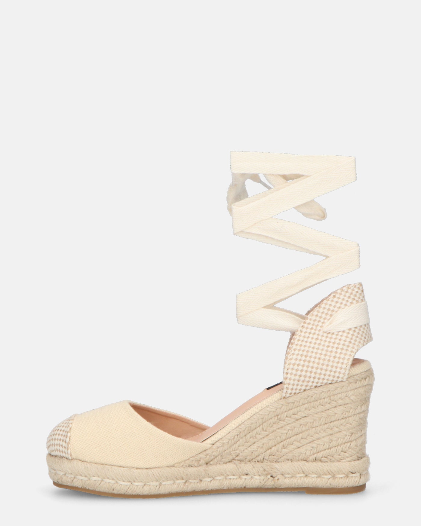 ALMA - zeppe platform in paglia con lacci in tessuto beige