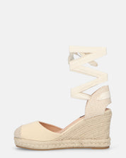 ALMA - zeppe platform in paglia con lacci in tessuto beige