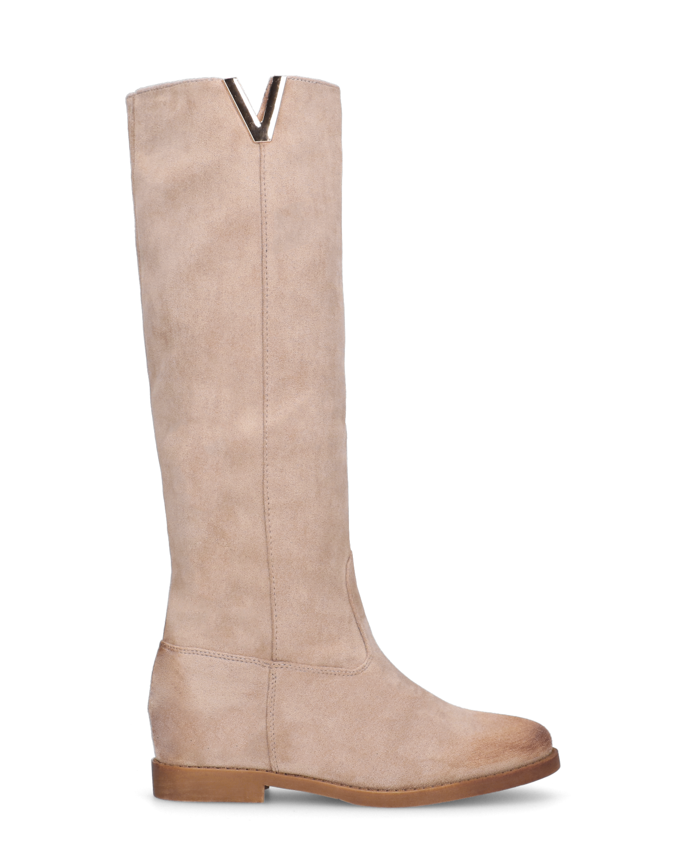 ANTEA stivali alti in camoscio beige con zeppa interna ed effetto vi