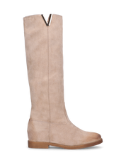 ANTEA - stivali alti in camoscio beige con zeppa interna ed effetto vintage su tallone e punta