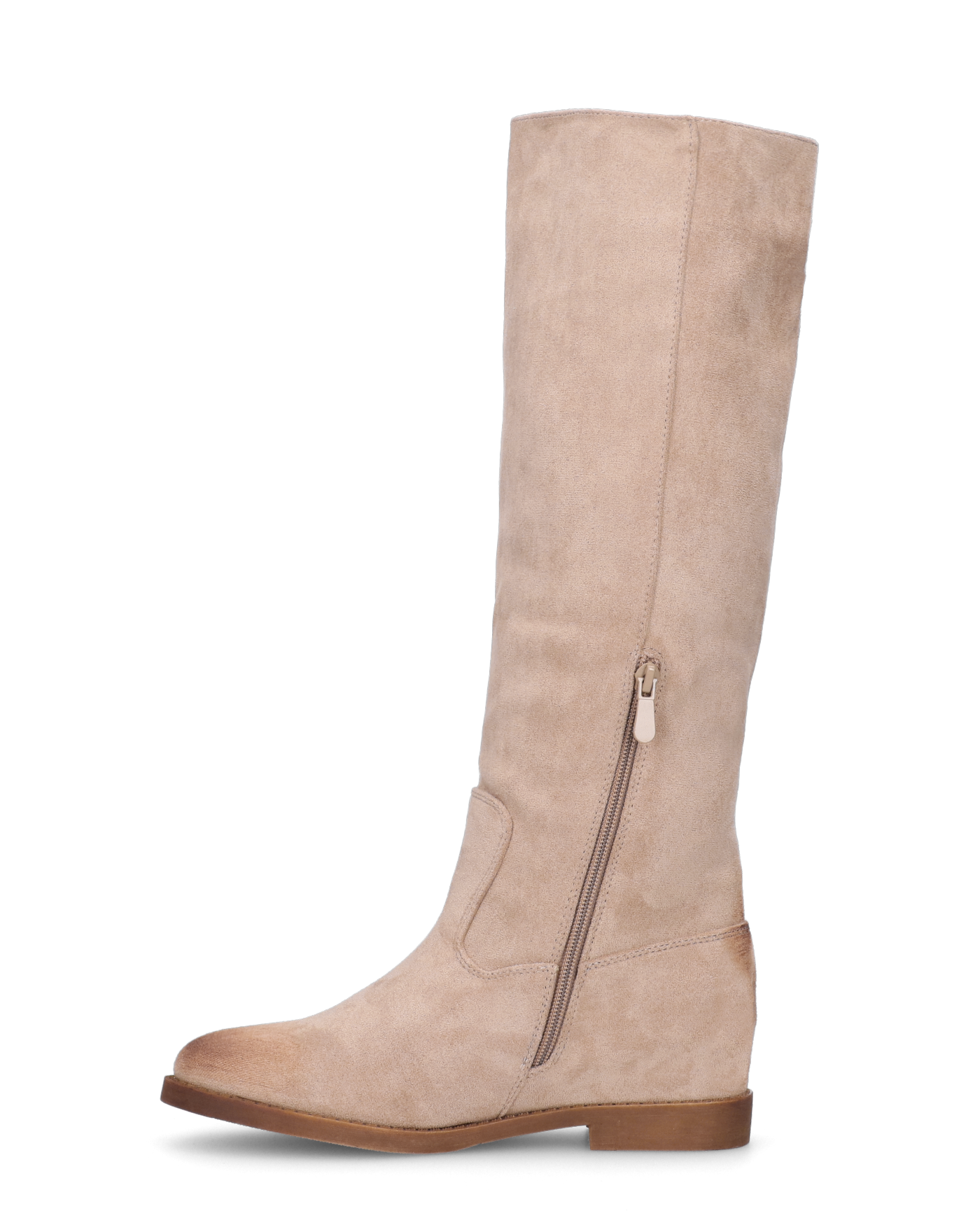 ANTEA - stivali alti in camoscio beige con zeppa interna ed effetto vintage su tallone e punta