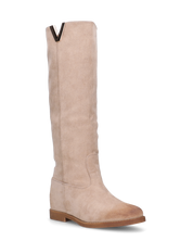 ANTEA - stivali alti in camoscio beige con zeppa interna ed effetto vintage su tallone e punta