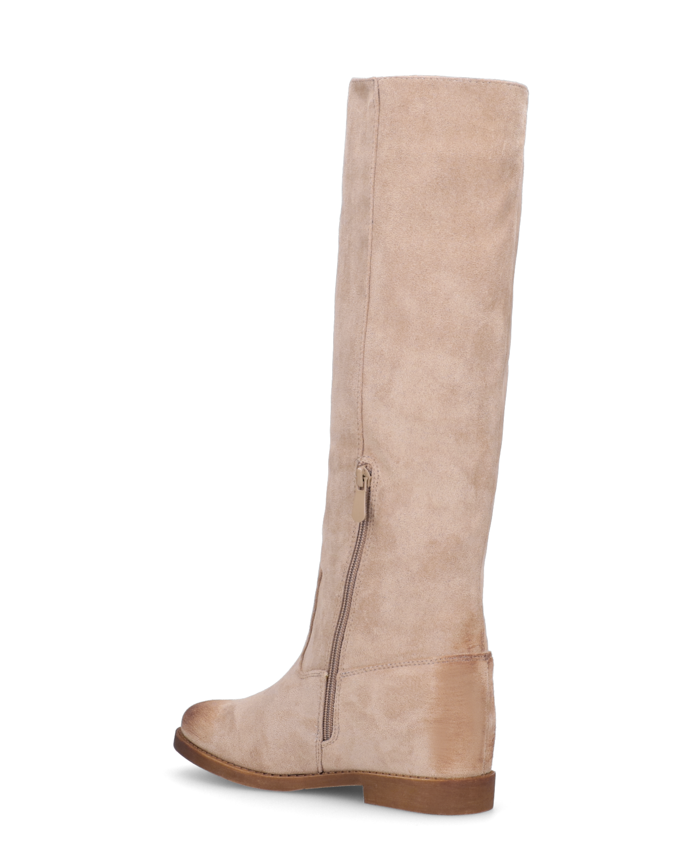 ANTEA - stivali alti in camoscio beige con zeppa interna ed effetto vintage su tallone e punta