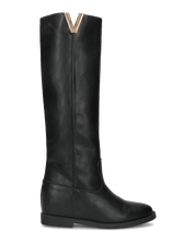 ANTEA - stivali alti in ecopelle nera con zeppa interna e profilo in oro