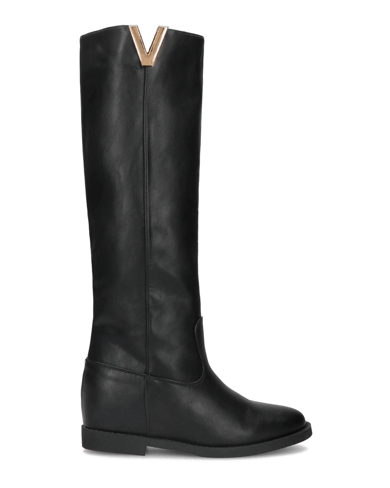 ANTEA stivali alti in ecopelle nera con zeppa interna e profilo in o