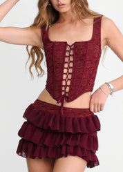 BREEZE - set co-ord gonna corta e corpetto in burgundy