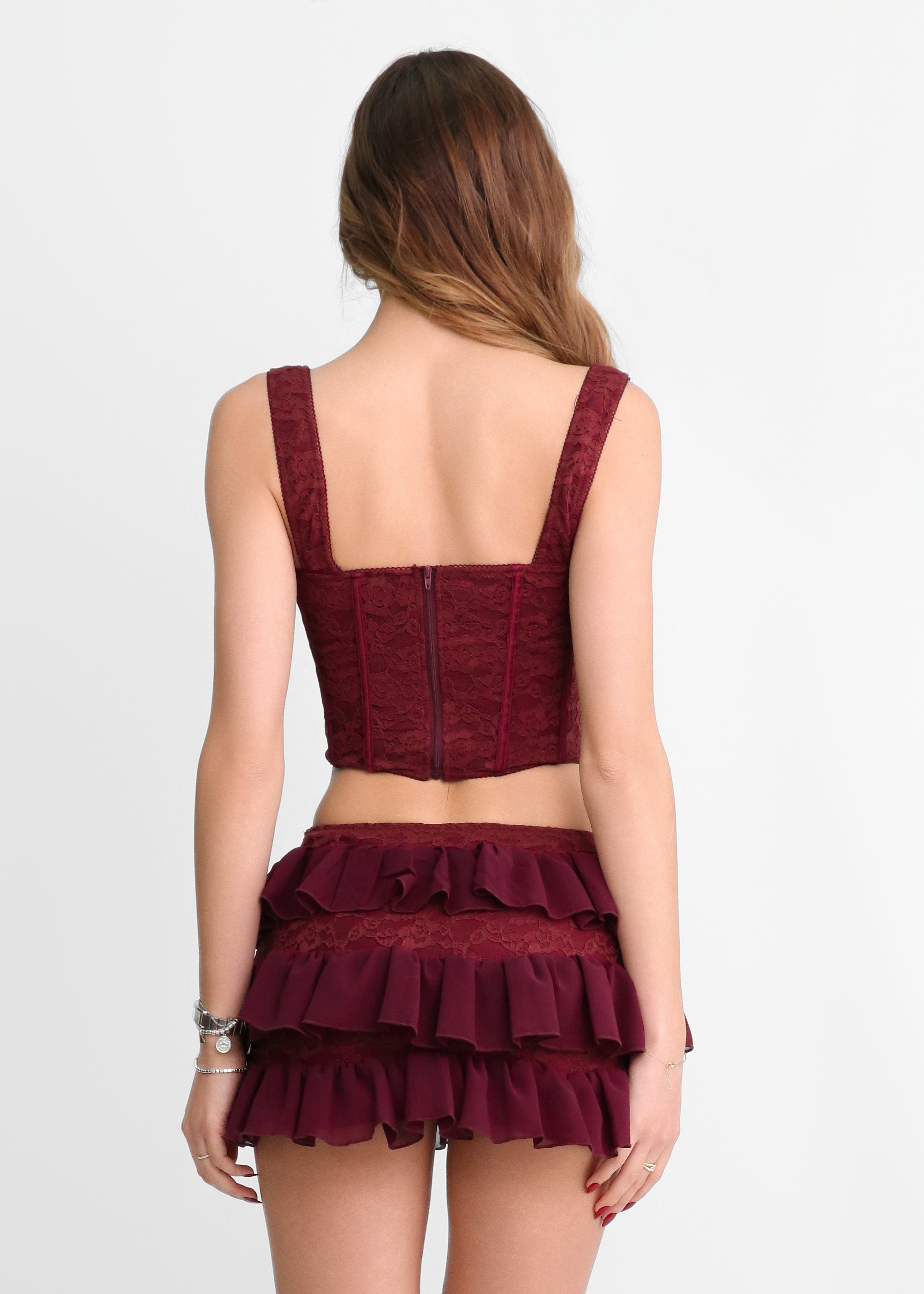 BREEZE - set co-ord gonna corta e corpetto in burgundy