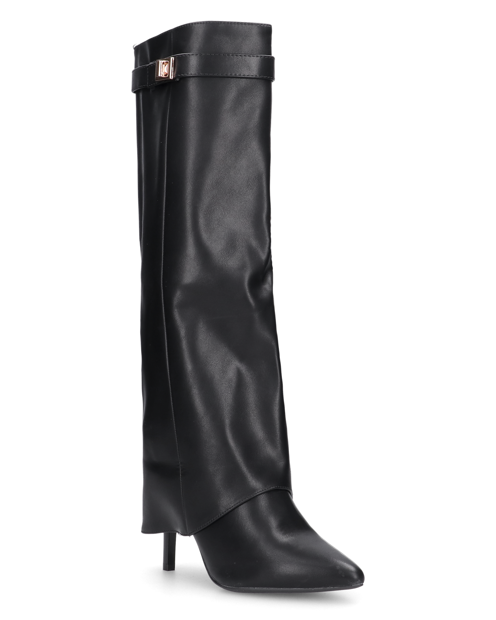 BEA - stivali alti neri con risvolto e tacchi alti a spillo