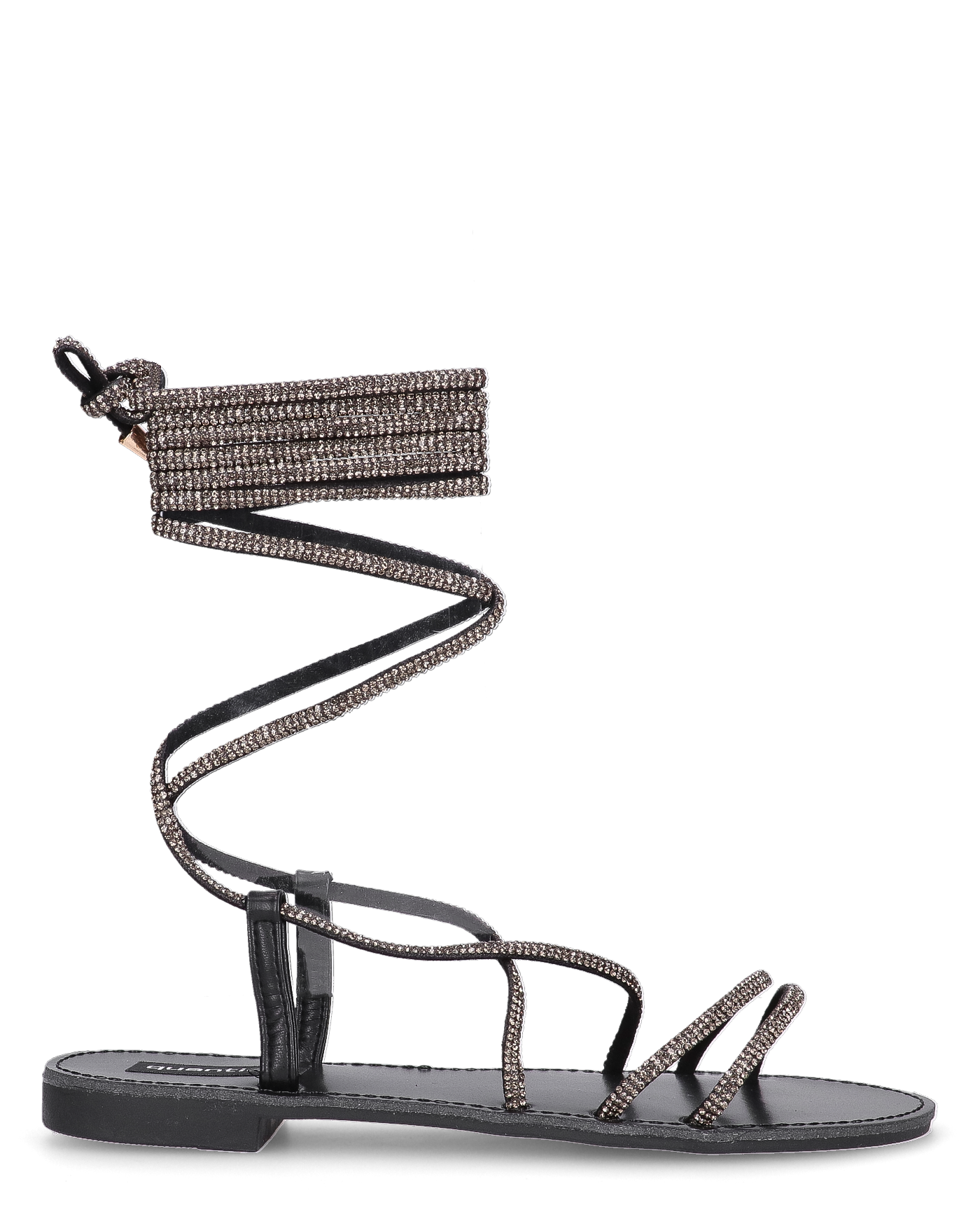 CINDY - sandali con lacci in diamantini nero