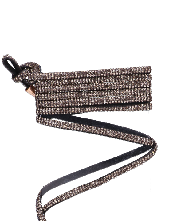 CINDY - sandali con lacci in diamantini nero