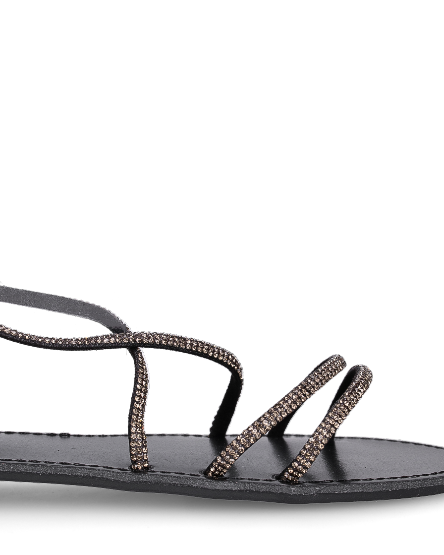 CINDY - sandali con lacci in diamantini nero